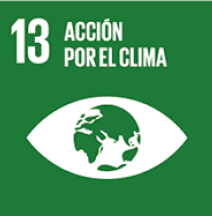 Un cuadrado verde que contiene en blanco el número 12, el dibujo de un ojo donde la pupila es un planeta tierra, y la frase ACCIÓN POR EL CLIMA